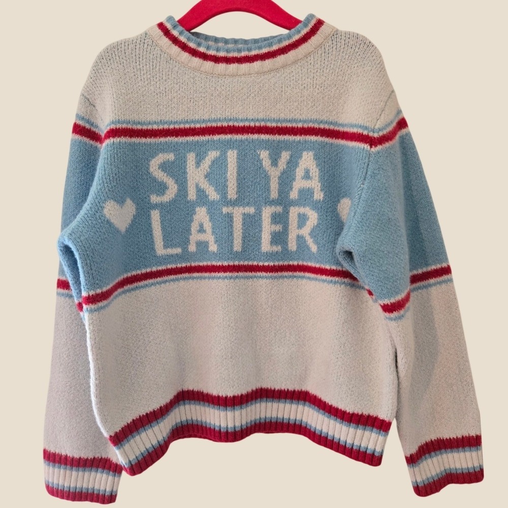 Old Navy SoSoft Kids Ski Ya Later Sweater Blue White Red Striped Size S 6-7